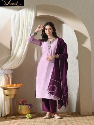 Lavender & Plum Handwork Kurta Set with Dupatta