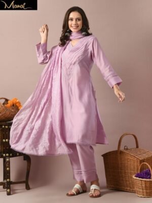 Lavender Pure Silk Lace Kurta Set with Dupatta